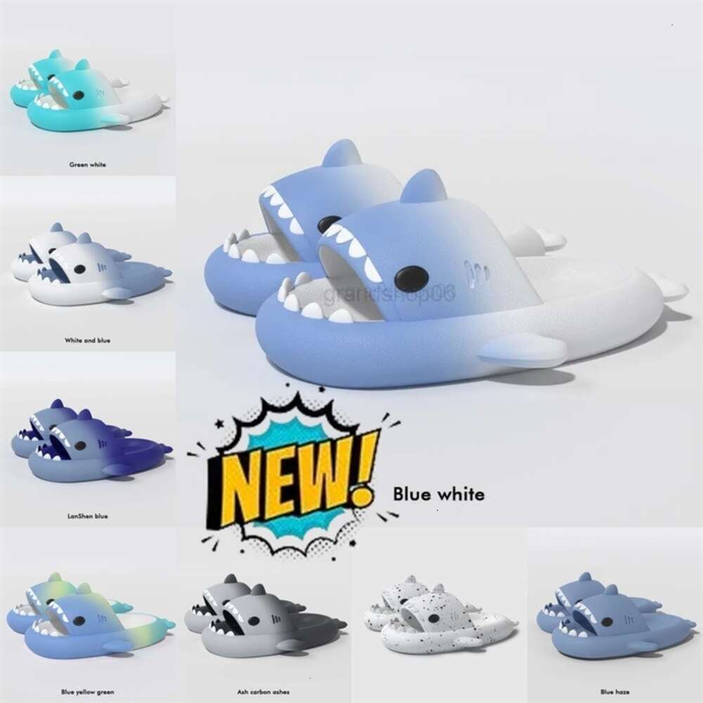 designer shark slippers summer sliders men women kids slides pink blue grey memory foam sandals soft thick cushion slipper cloud slide indoor outdoo