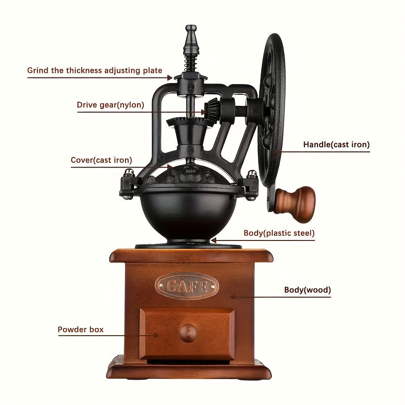 TEMU Coffee Grinder And Coffee Maker, Manual Hand Crank Espresso Mill For Home Use - Retro Classic Vintage Design Kitchen Appliance With Nutcracker