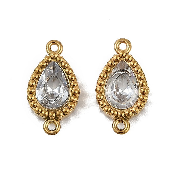 Connecteurs de breloques en forme de larme en acier inoxydable 304 avec placage ionique (IP) et zircone cubique