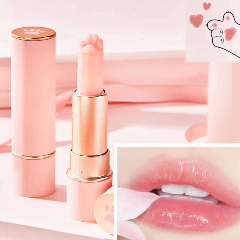 free shipping Cute Cat Paw Color Changing Lipstick Makeup Crystal Temperature Changing Lip Balm Anti Cracking Moisturizing Lip Care Cosmetics