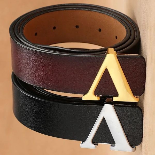 High Quality Smooth Buckle Belt Men&#039;s Genuine Leather Pure Cowhide Letter V Jeans Belt for Men Women Luxury Male Belt Designers