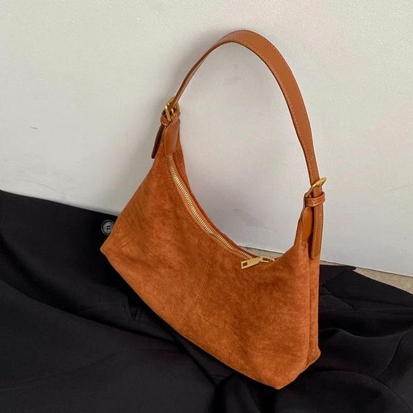 Shoulder Bags Vintage Velvet Sweet Cool Ladies Bag Fashion Solid Color Faux Suede Womens Underarm Simple Retro Female HandbagX240826