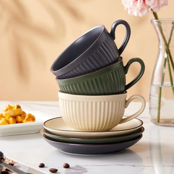 260ml European Retro style Coffee Cup with Saucer set Pumpkin Cups Ceramic Mugs Latte Espresso Mug Afternoon Tea Cup Water Cup 240729