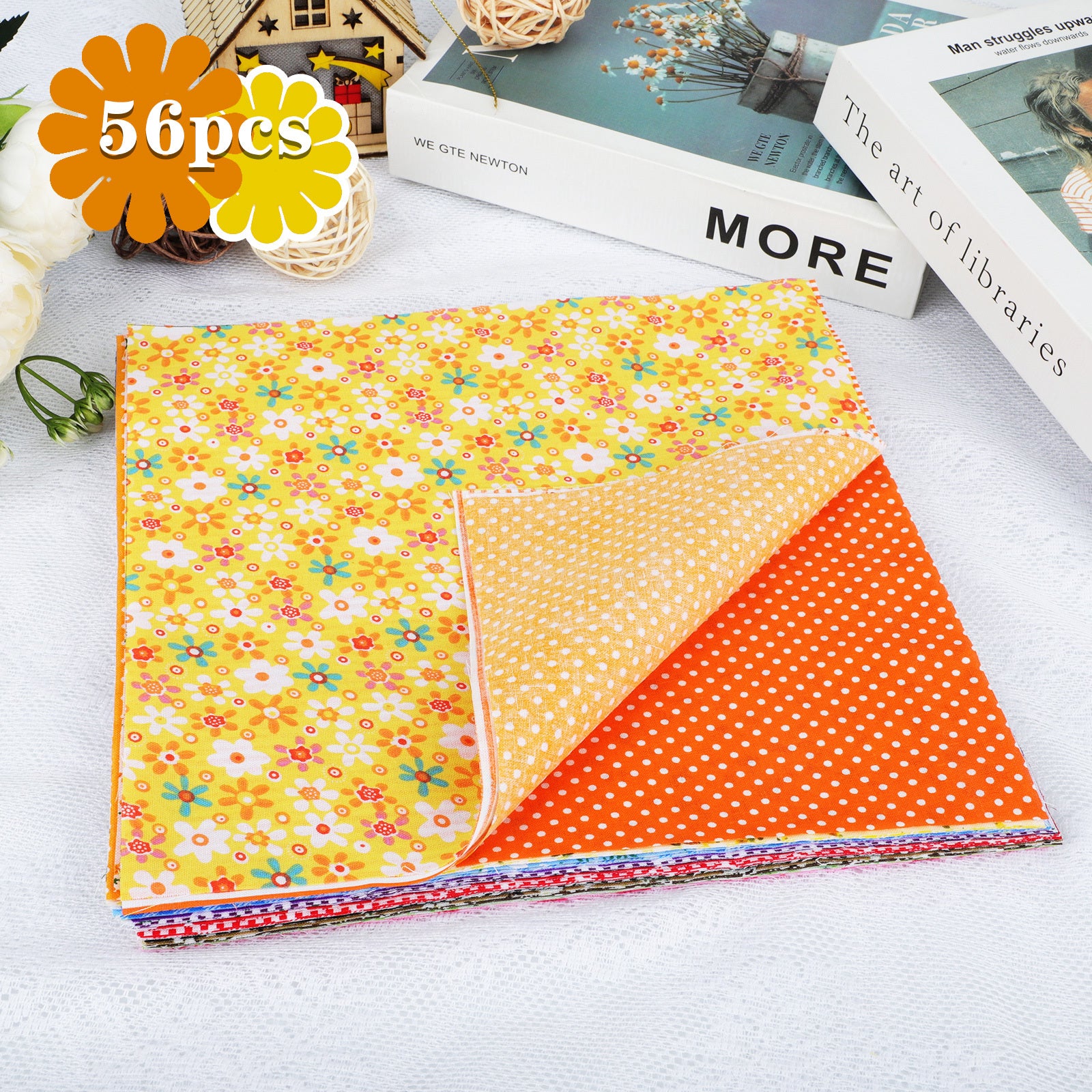 TEMU 56pcs Pre-cut Cotton Fabric Squares, 10x10 Inch Vibrant Floral Bundle, Multicolor Quilting & Diy Craft Supplies, Sewing, Scrapbooking & Home
