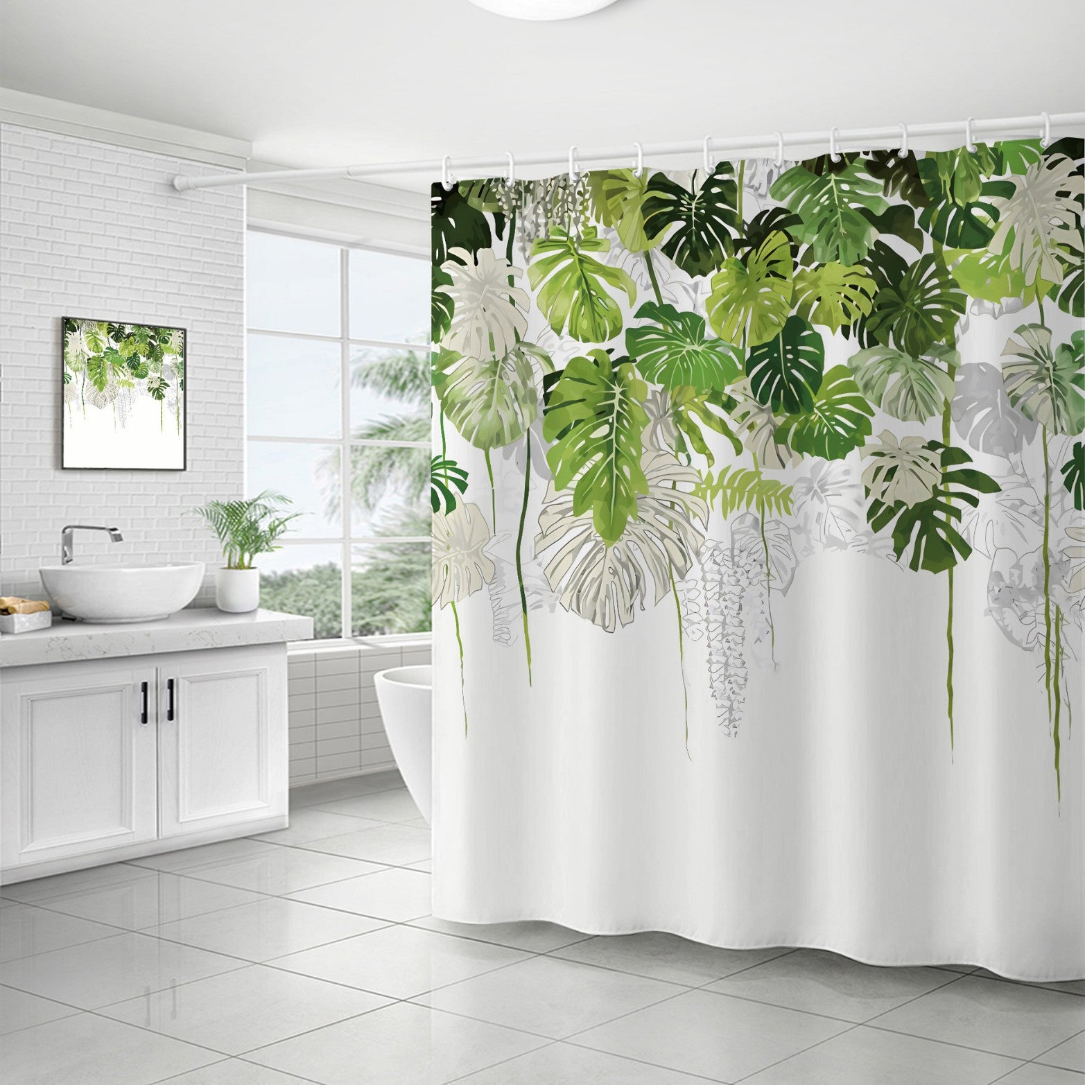 YL-37128 digital shower curtain cross-border plant flower waterproof polyester bathroom four-piece set dry and wet separation moisture-proof