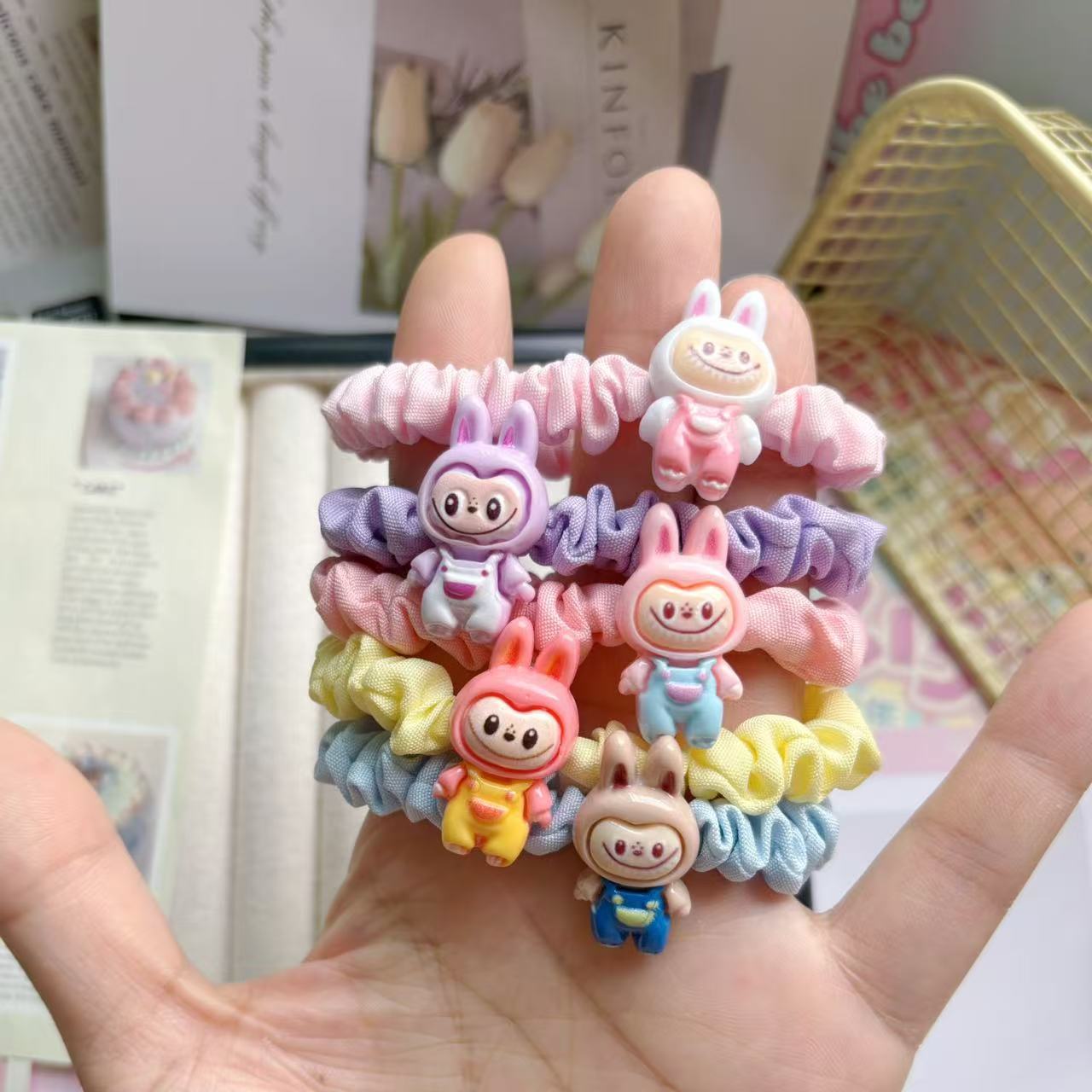 Sweet Labubu Hair Rope Rubber Gum Kids Cartoon Baby Hair Clips Candy Elastic Bows Hairpins Children Hair Tie Barrettes Accessories