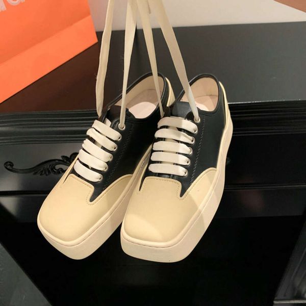 2023 Spring Summer Women Sneakers Genuine Leather Mixed Color Low Heel Square Toe Platforms Shoes Woman Size 35-40 6487f