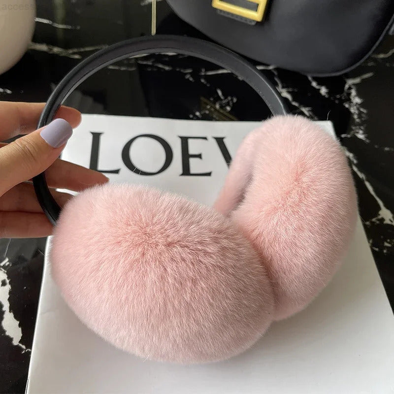 Ear Muffs Real Rex Rabbit Fur Earmuffs for Women Winter Headphones Soft Warm Cable Furry Rabbit Fur Ear Covers for Cold Weather 241009