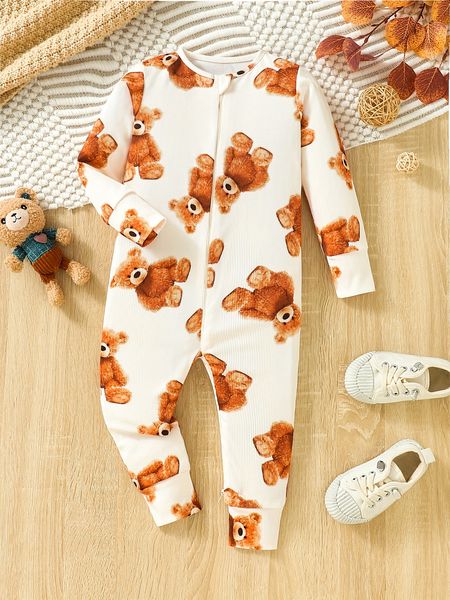 Adorable Baby Boy Bear Onesie - Cozy All-in-One Sleepwear for Infants