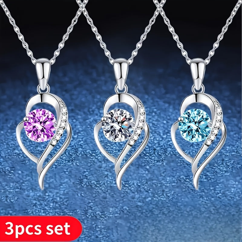 TEMU Set Of 3 1 Carat 925 Silvery Moissanite Necklaces, Perfect For Casual Attire , Parties And Banquets. Birthday And Anniversary Gifts For Women