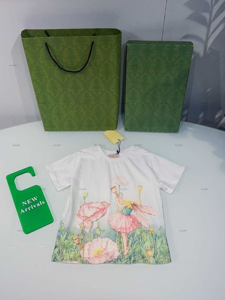 Brand baby T-shirt Round neck child tshirt Complete labels kids designer clothes Cartoon flower print boys girls Short Sleeve tees