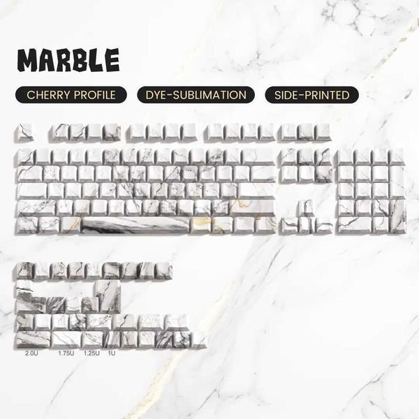 Keyboards White Marble Double Shot Shine Through PBT Keycaps 136 Keys Dye Sub Side Printed Keycaps Cherry Profile for MX Switches Keyboard R