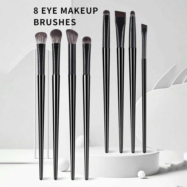 8pcs-Set Black Portable Eye Shadow Makeup Brush Kit Y240807