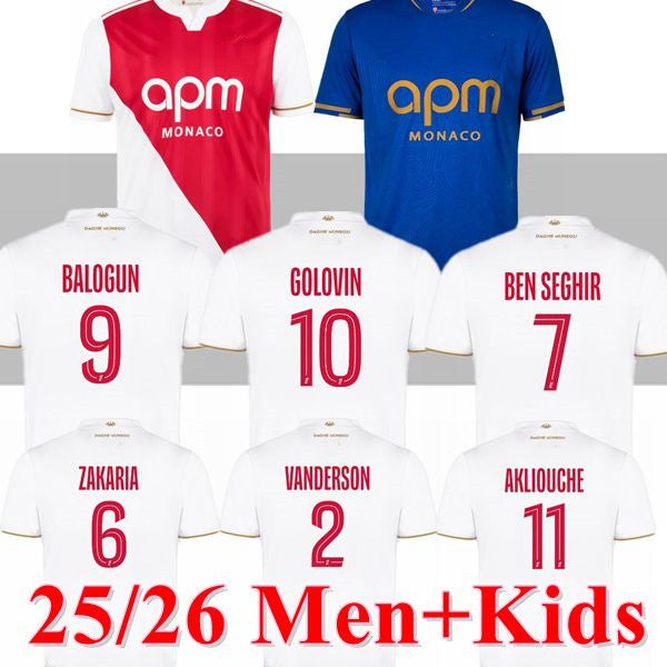 2025 2026 POGBA AS Monaco Soccer Jerseys ANSU FATI Black Centenary Kit MINAMINO GOLOVIN 25 26 maillot de foot Flocage Men Kids Kit AKLIOUCHE 100 Yea