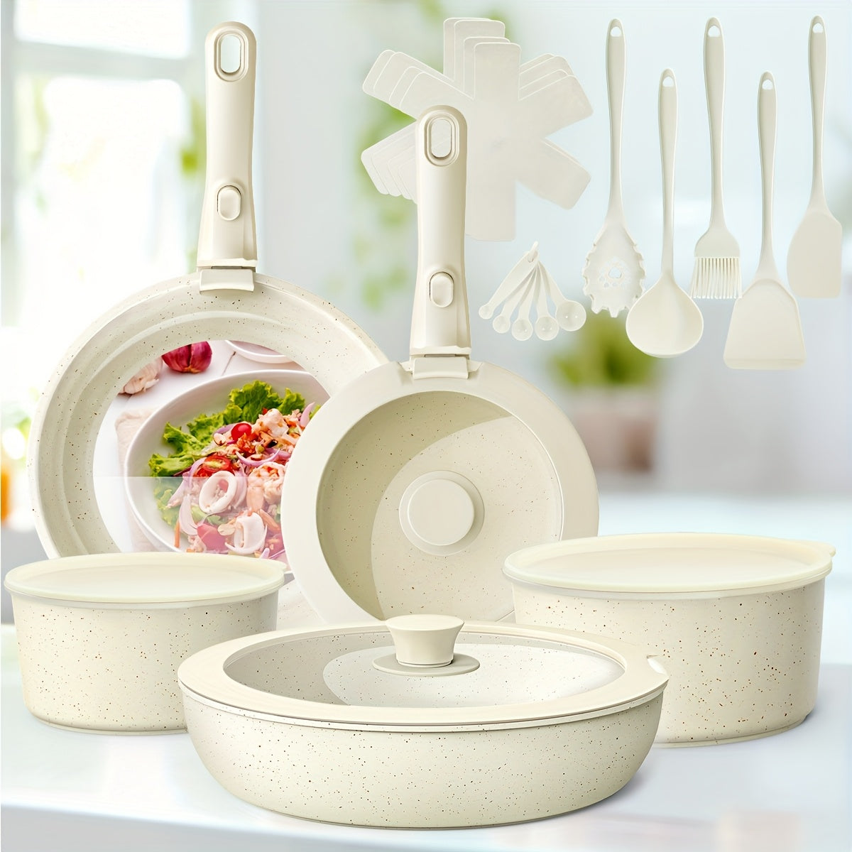 TEMU 27pcs Nonstick Cookware Set, Pots And Pans Set Non Stick Detachable Handle, Non Toxic Cookware Sets Induction, Pots And Pans With Removable