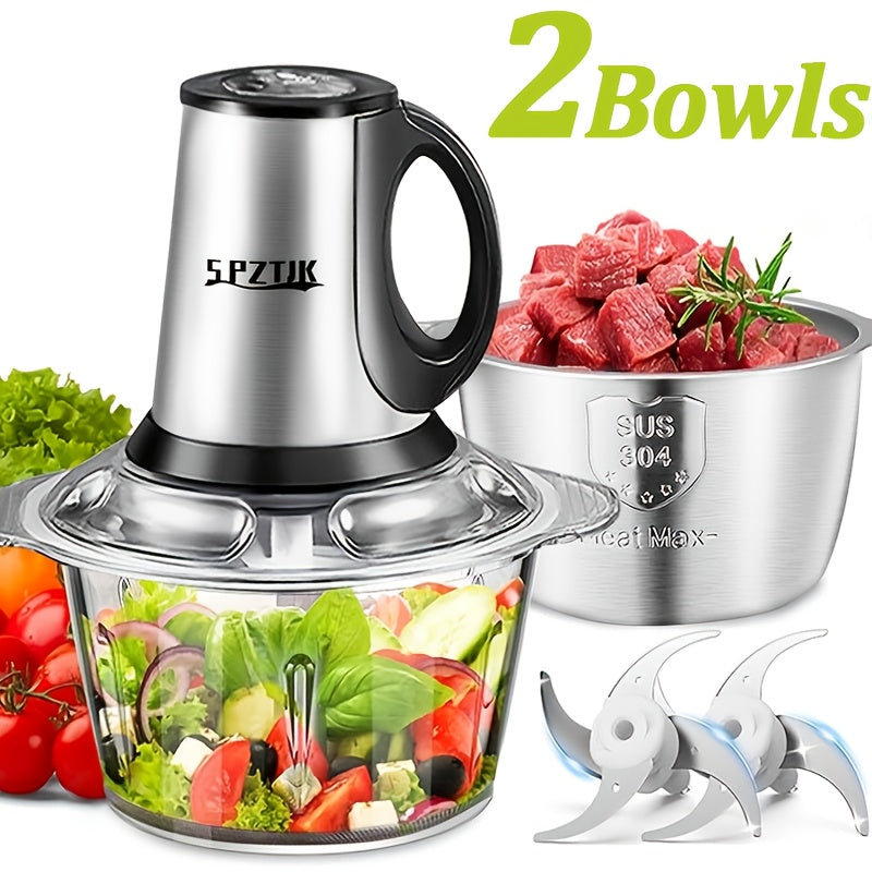 TEMU 2 Bowls Food Processors, Electric Food Chopper With Meat Grinder & Vegetable Chopper - Electric Vegetable Chopper - 300w Meat Grinder - Includes