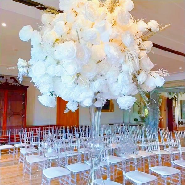 Glass Vase Hot Selling Centerpiece Tall Curvy Wedding Contemporary Tall Reversible Trumpet Clear Glass Vase 24inch Tabletop Vase