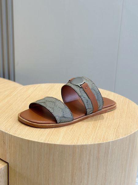 Designer Shoes Men Lido sandal Slippers fashion Mule Casual Flat bottom Slippers luxury Canvas calfskin leather Beach sandal Size 40-45