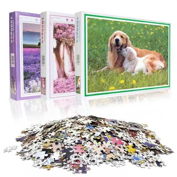 Puzzles 75*50cm 1000pcs Jigs Puzzle Cute Dogs Golden Retriever Home Decoration Painting Adult Stress Relief Educational Toys