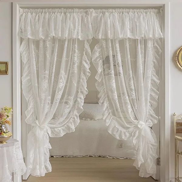 Curtain Elegant white embroidered pleated chiffon curtains from France with value suitable for girls bedrooms 240828
