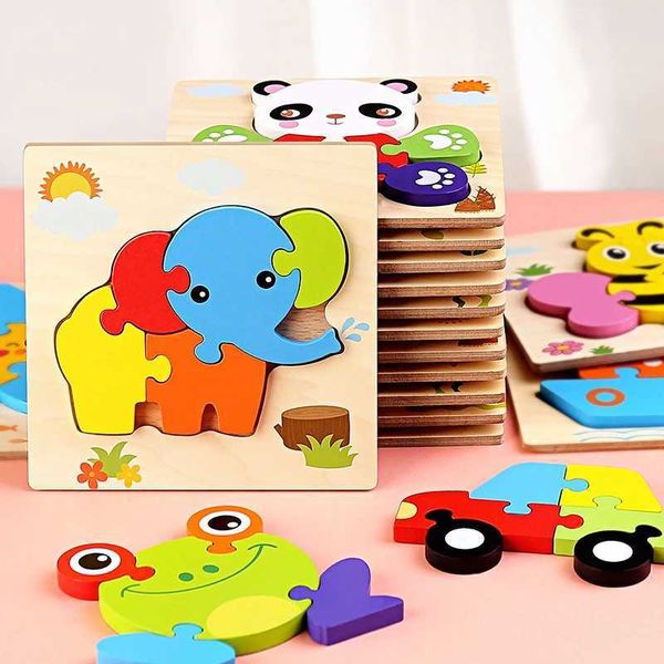 Baby toy wooden 3D puzzle shape learning intelligent puzzle childrens education puzzle toy Y241210