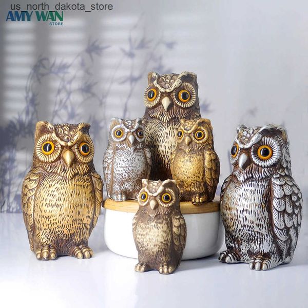 Objects Figurines Decorative Owl Realistic Animal Scarecrow Decor Lawn Miniatures Figurine Home and Garden Statue Decoration Accessories J24