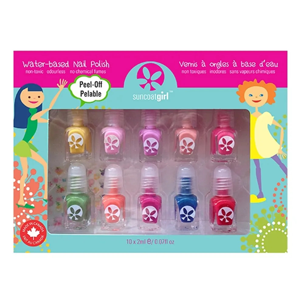 Suncoat Girl Nail Polish Kit Party Pall 10 Mini Neglelakk + Neglefil + Stickers 2ml