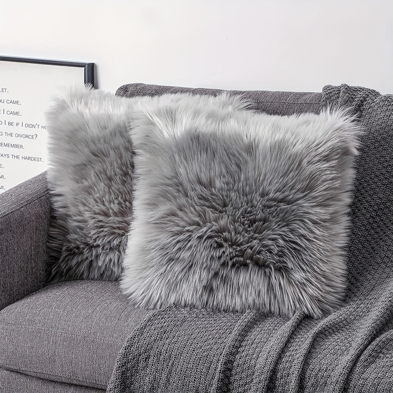 TEMU Cozy Wool Gray Throw Pillow Cover 17.7x17.7" - Soft Plush For Sofa, Chair & Bedroom Decor, Reversible With Zip Closure, Machine Washable