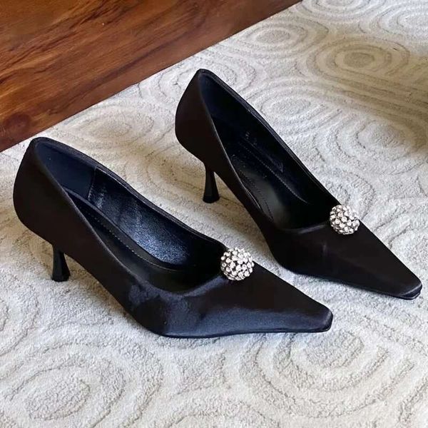 Pointed Toe High Heels Women Silk Rhie Banquet Dress 2025 Elegant Office Shoes Pumps Female atos De Mujer