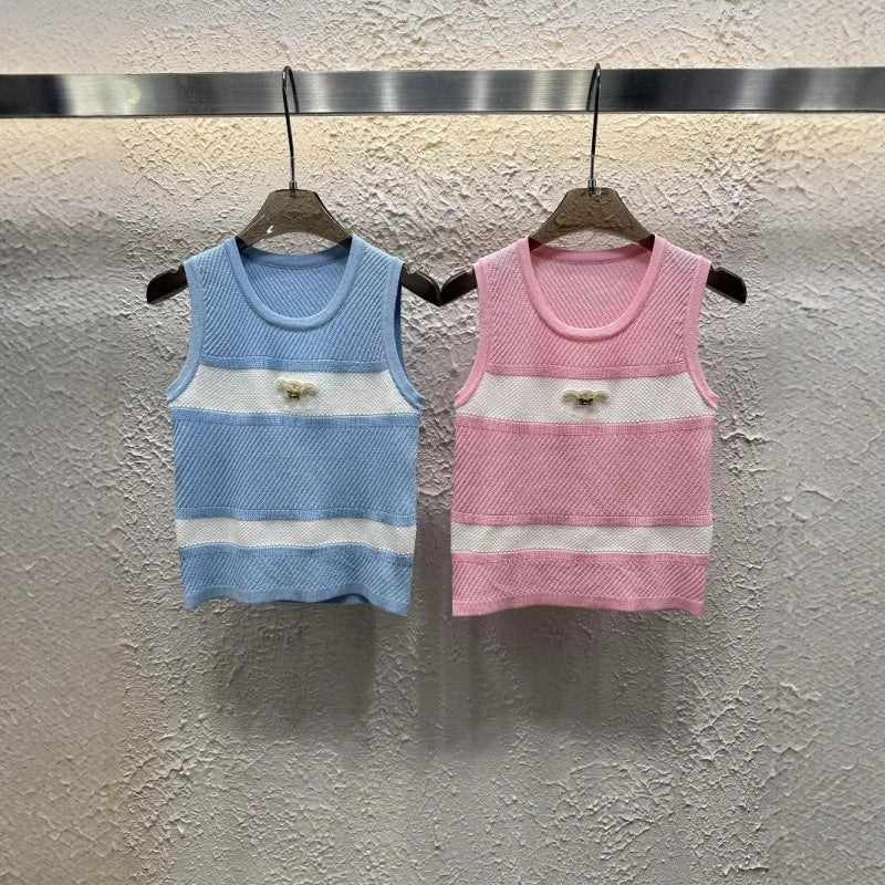 Women&#039;s Tanks & Camis Designer New striped color blocked knitted vest fashionable and versatile