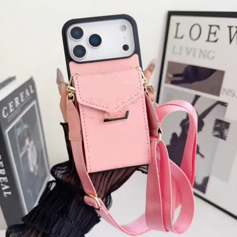 Women Crossbody Phone Case Designer iPhone Cases for Apple iPhone 17 17Pro Max 16 16Pro Max 15 16Plus 14 13 12 11 Case Card Holder Wallet Case Cover