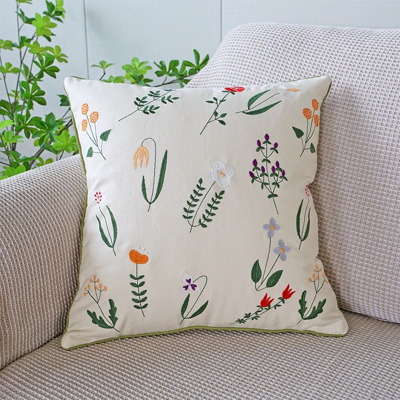embroidered pillowcase Bellflow Mushroom Wisteria flowers Pillow case 45X45cm cotton canvas cushion cover