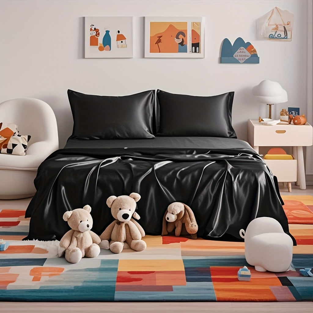 TEMU Bed Sheet Set, Luxury And Silky Solid Color Sheet And Pillowcase Set With Deep Pocket