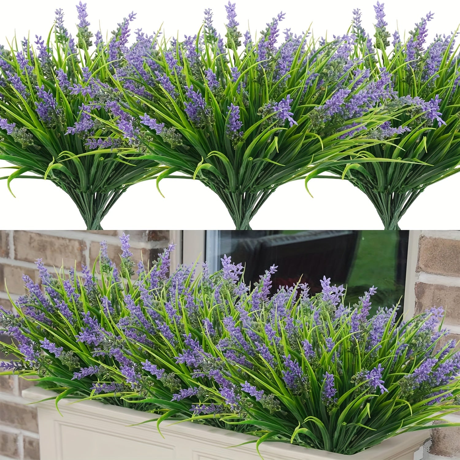 TEMU 12 Bundles Artificial Plants Outdoor Lavender Flowers Fake Monkey Grass Uv Resistant Plastic Greenery Plants For Garden Home Porch Window Patio