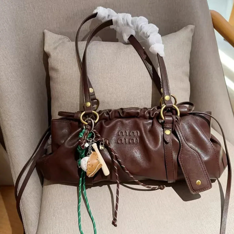 Designer Bag Ladies Classic Vintage Fringe Tote Magnetic Open and Close Shoulder Bag Brown High quality Leather Underarm bag Fashion handbag