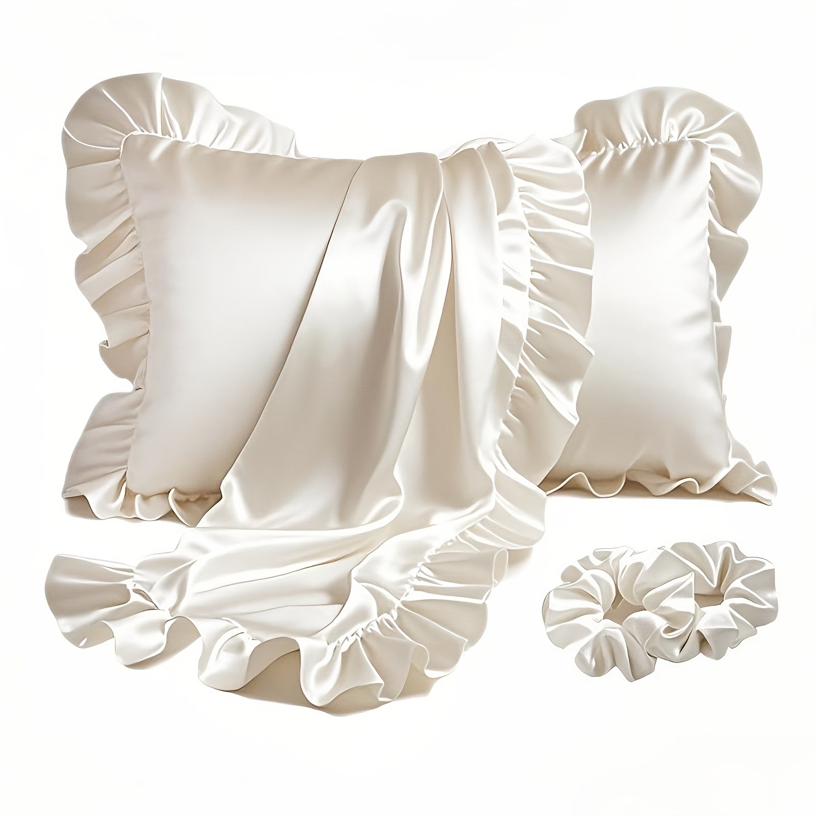 TEMU 3pcs Of Satin Pillowcase And Headband Set, 1 Envelope Style Textured Pillowcase (core Not Included)+2 Hairbands For Protecting Hair And Beige