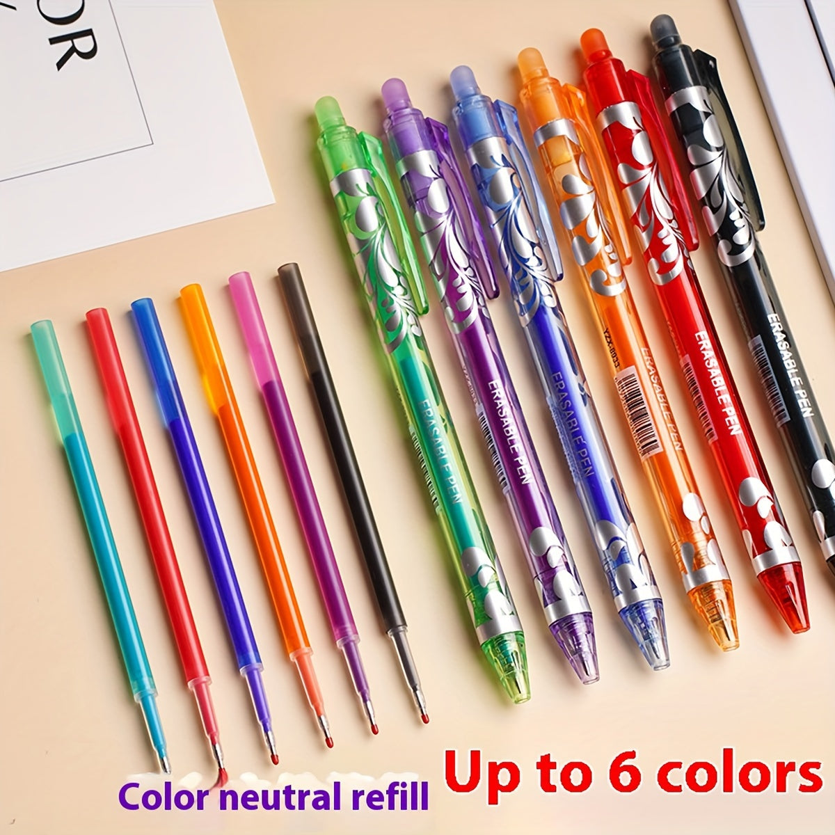 TEMU 12pcs Colorful Erasable Gel Pens With Refills - 0.5mm, Retractable, Extra Fine Point, Ideal For Students To School, Smooth Writing