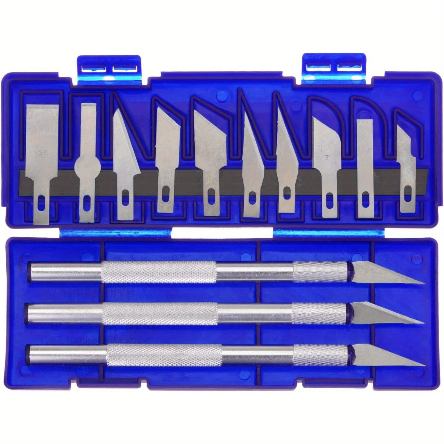 TEMU 1set (13pcs) Art Craft Knife Set 3pcs Hobby Knife & 10pcs 9 Types Spare Blades With Plastic Box For Scrapbooking Stencil Diy Precision Crafting,