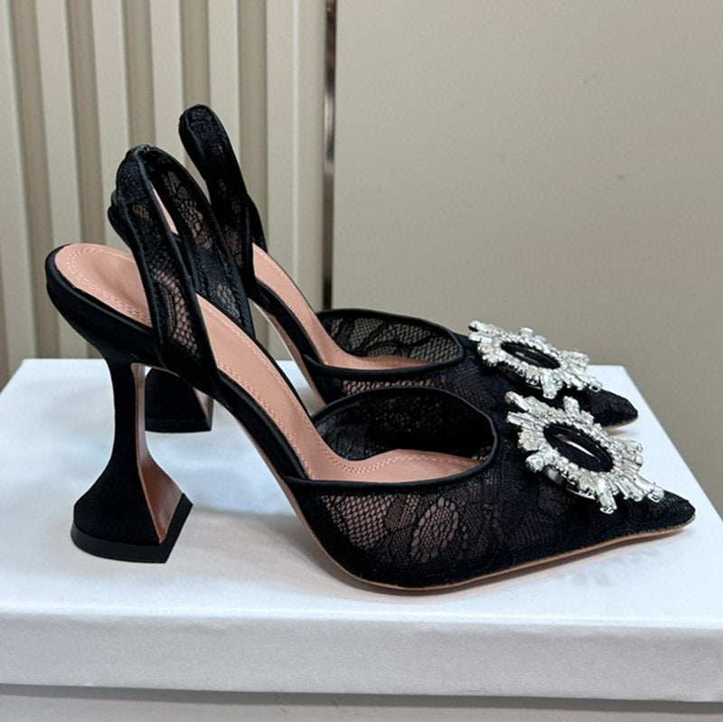 Summer New Lace Sandals Crystal Inlay Sunflower Wedding Shoes Luxury Designer Ring Buckle Rhinestone Decoration Evening Dress Shoes Factory Footwear