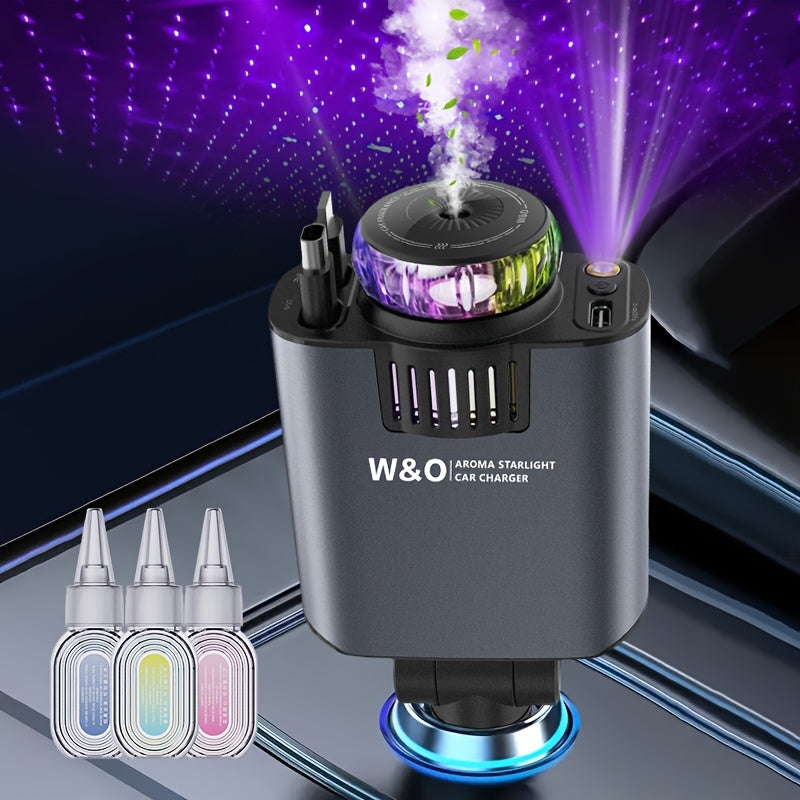 TEMU New Aromatherapy Car Charger, 3-in-1 Retractable Car Charger With Starlight Projector, Fast Charging Car Phone Charger With 2.6ft Retractable