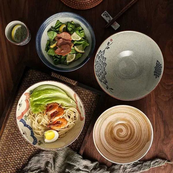 Japanese and wind creative ceramic bowl household instant noodle bowl ramen hat bowl household commercial saladC250118