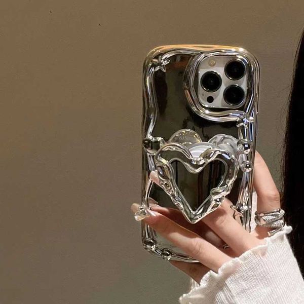 Plating Love Mirror Stand Silicone Soft Phone Case Suitable for iPhone 14 13 12 11 Pro Max X XS XR 14 Plus Camera Protection Rear Cover M240