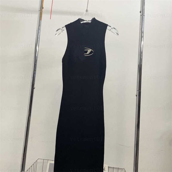 Summer Designer Dresses For Women Embossed 3D Relief Letter Half High Neck Cool Knitting Girls Hanging-out Black Hip Dress Designers Dress W