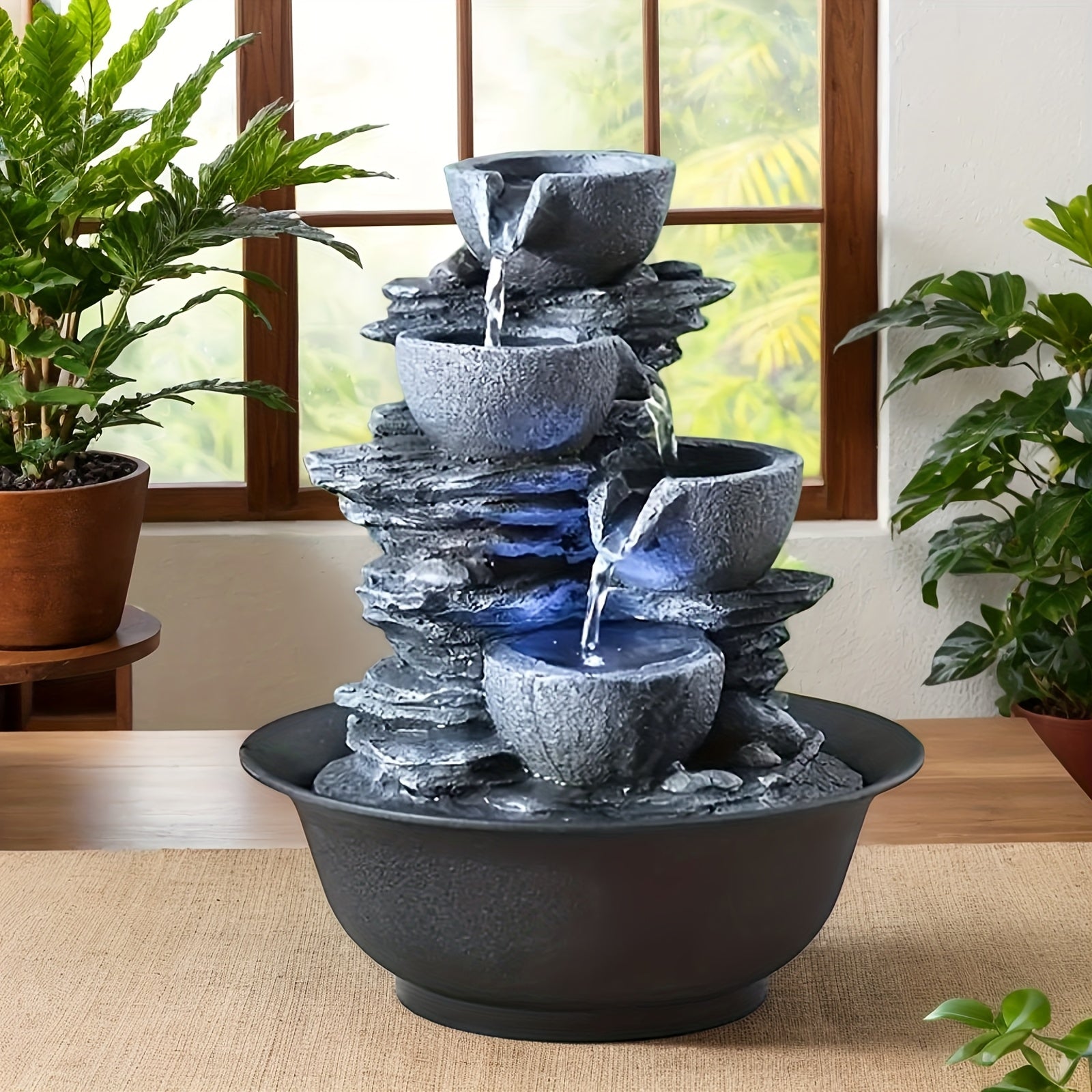 TEMU 1pc Resin Tabletop Fountain, Indoor Waterfall Fountains With Led Light - Plug, Realistic Rock Design For Soothing Ambiance In Bedrooms, Living