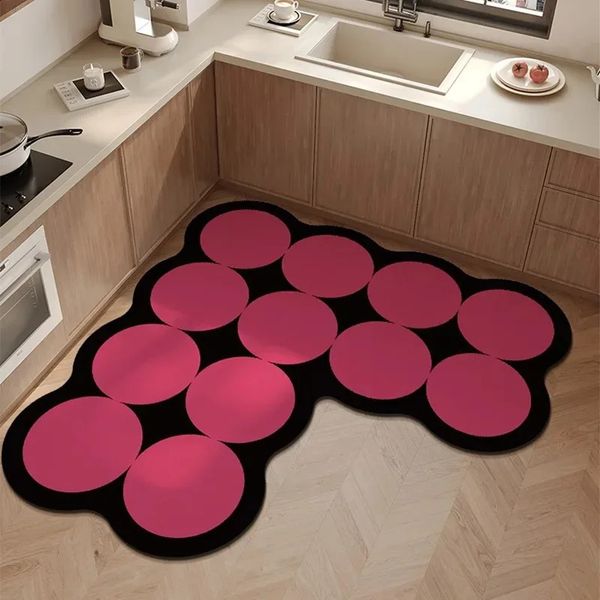 Kitchen Lshaped Cream Style Floor Mat Oilproof Waterproof Carpet Creative Irregular Beige Carpets Can Be Cut PVC Mats IG 250107