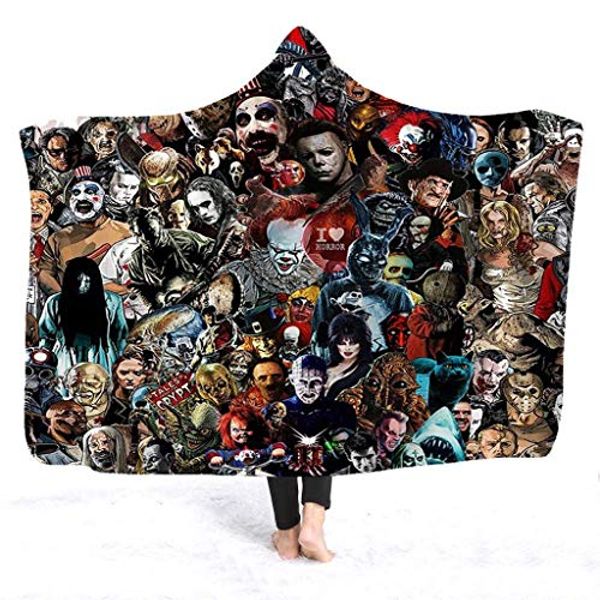 Hooded Blanket Horror Movie Character Hooded Blanket for Adult Gothic Sherpa Fleece Wearable Throw Blanket Microfiber Bedding