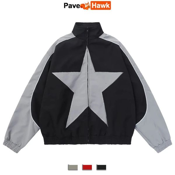 Men&#039;s Jackets Spring Bomber Jacket Men Women Vintage Star Pattern Harajuku Y2k Windbreaker Coat Streetwear Zipper Patchwork Outerwear U