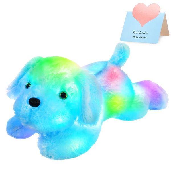 18 inch glowing blue LED light dog doll plush toy cute soft dog toy glowing filled animal girl birthday gift for children 241210