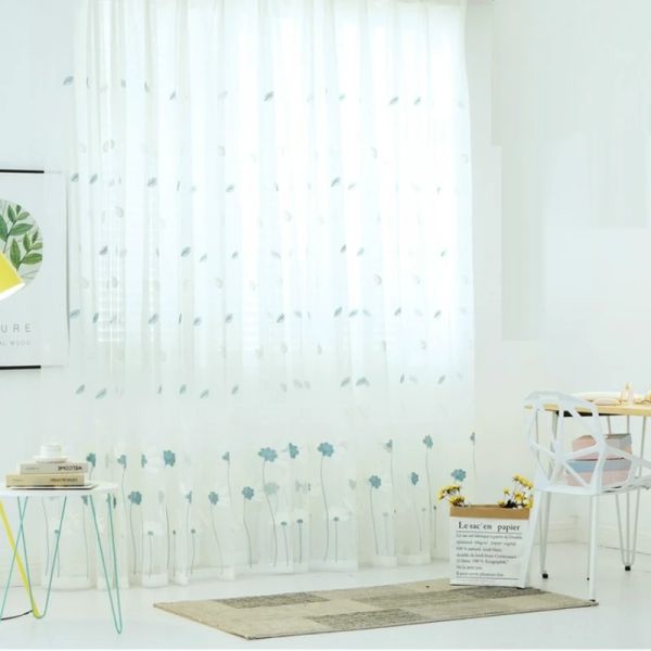 White tulle curtain flower embroidered tulle curtains For Bedroom Window Curtain For Living Room Sheer Curtains Kitchen curtain