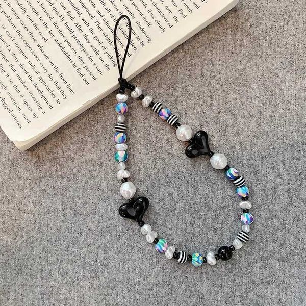 Cell Phone Straps Charms Pearl Beads Mobile Phone Strap Charm Key Chains for Women Girl Heart Beaded Cellphone Straps Anti-lost Phone Lanyar